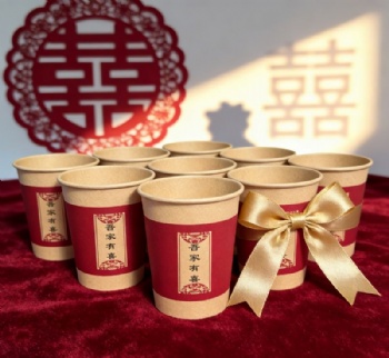 175ml 205ml 250ml Custom Disposable PE Red Paper Cups for Wedding Housewarming New Year Festive Events Thickened Hard Craft
