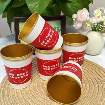 Gold Foil Red 7oz Single Wall Disposable Celebration Advertising Customizable Stamped PE Coated Craft Paper Cups Anhui