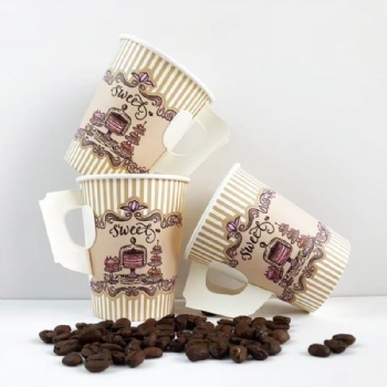 Hight Quality Custom Printed Disposable PE Coated Single Wall Paper Cups with Handles for Hot Beverages